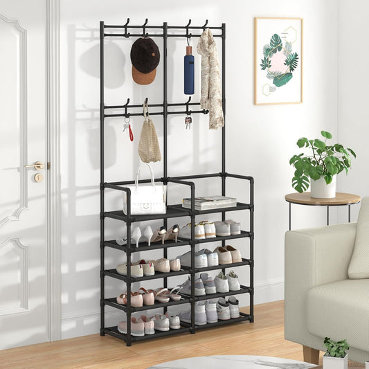 5-Tier Entryway Coat Rack, Coat and Shoe Rack